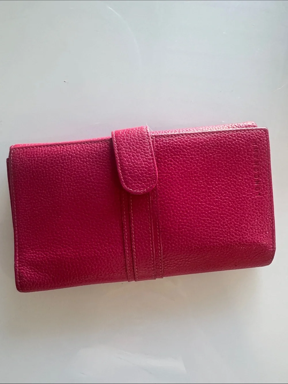 Longchamp Hot Pink Leather Clutch with Buckle Strap